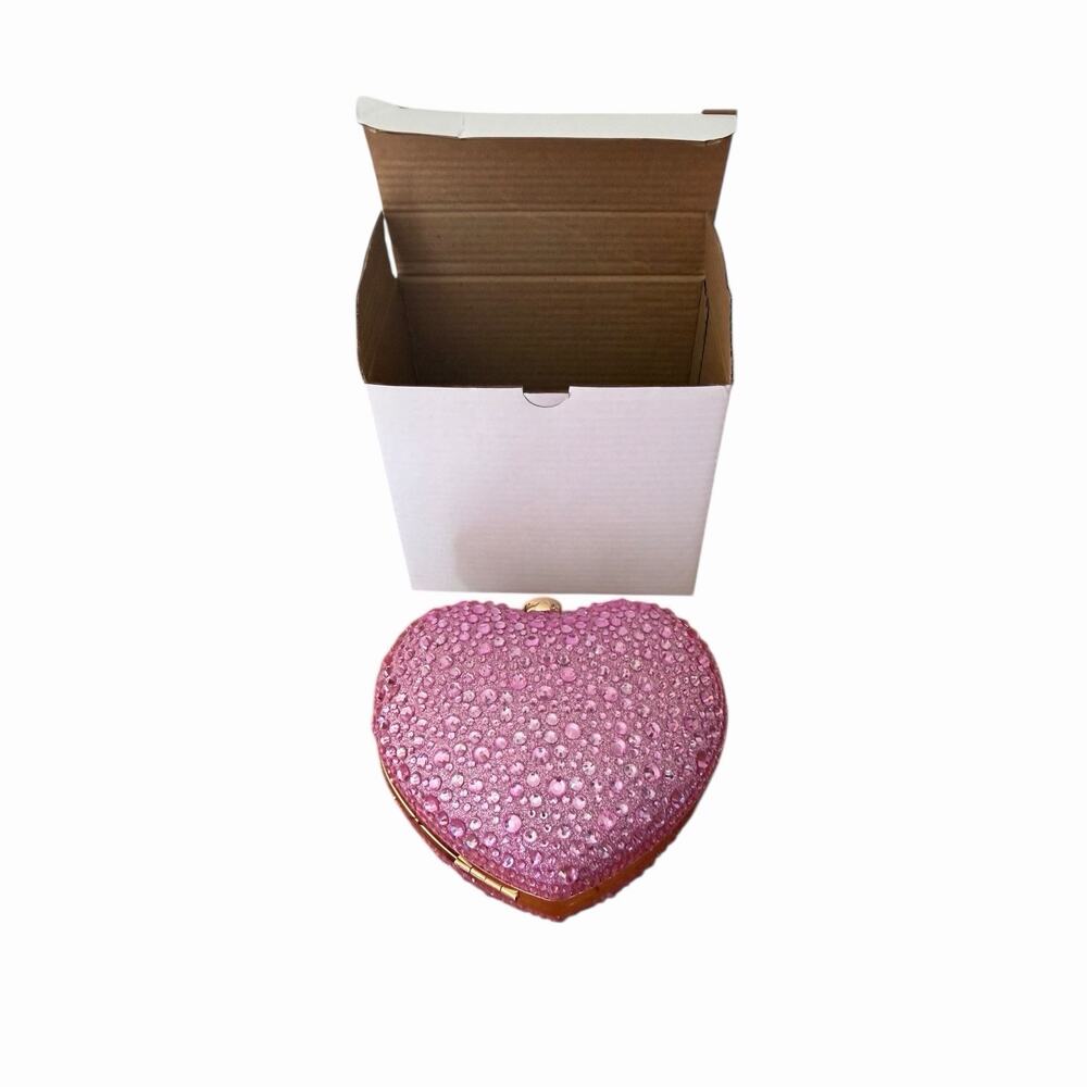 Pink Rhinestone Heart Clutch Purse Crystal Evening Bag Crossbody NIP RAMLA